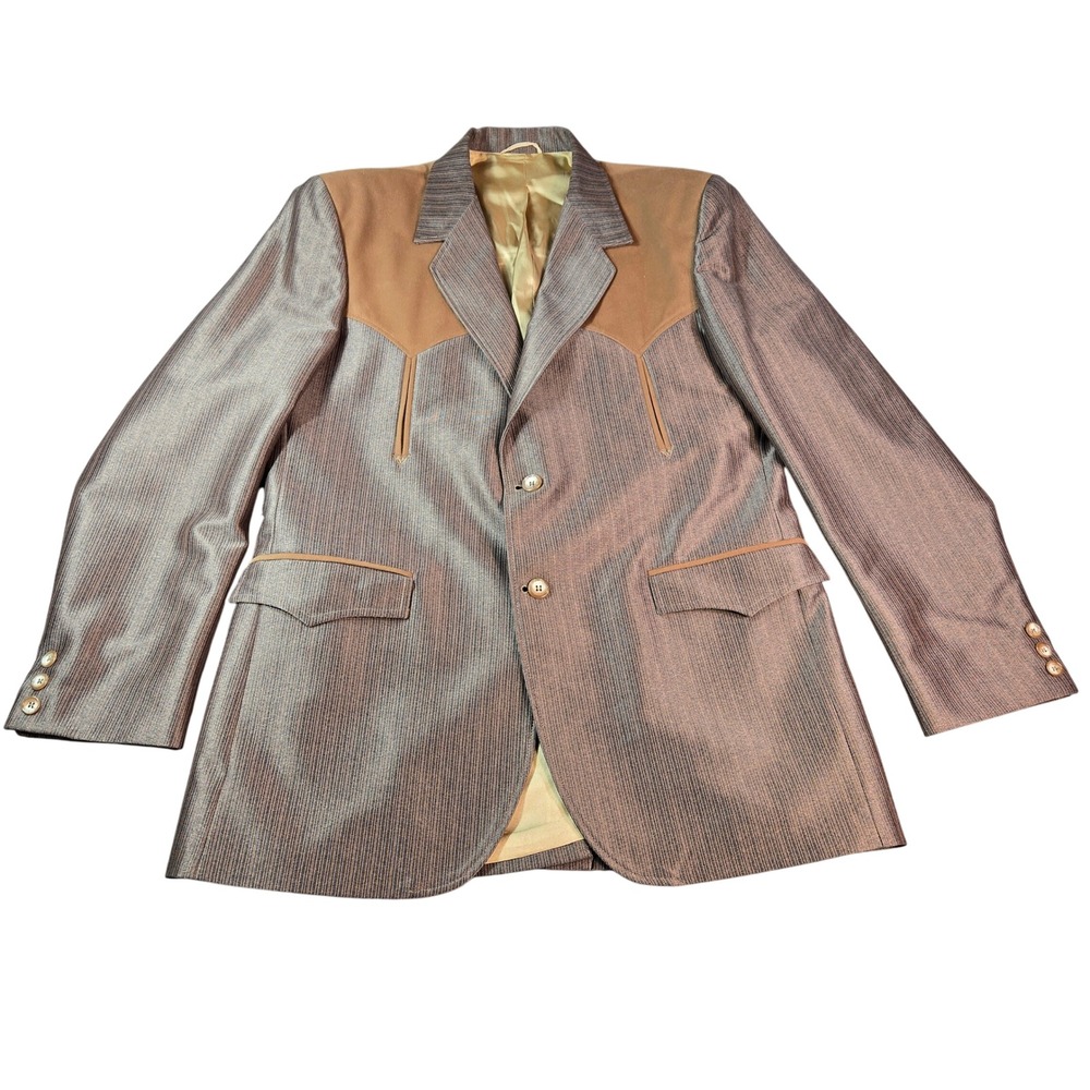 Circle S Men's Western Blazer Brown Pinstripe Faux Suede Yoke Sport Coat 42L USA